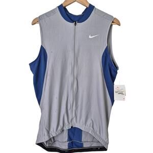 Nike Fit Dry Cycling Bicycle Vest Mens Large Gray Blue Full Zip Pockets NWT